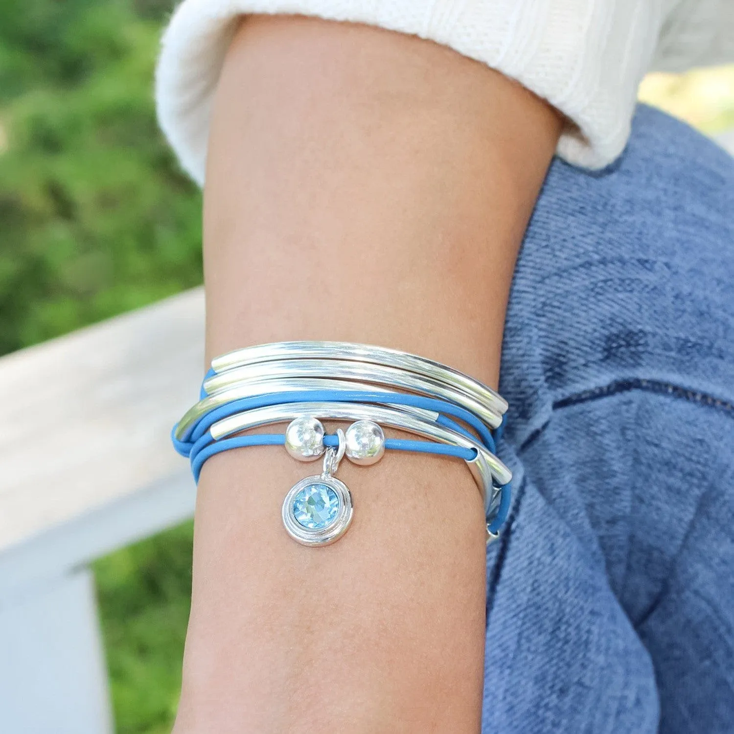 March Birthstone Aquamarine Blue Crystal Charm - Silver