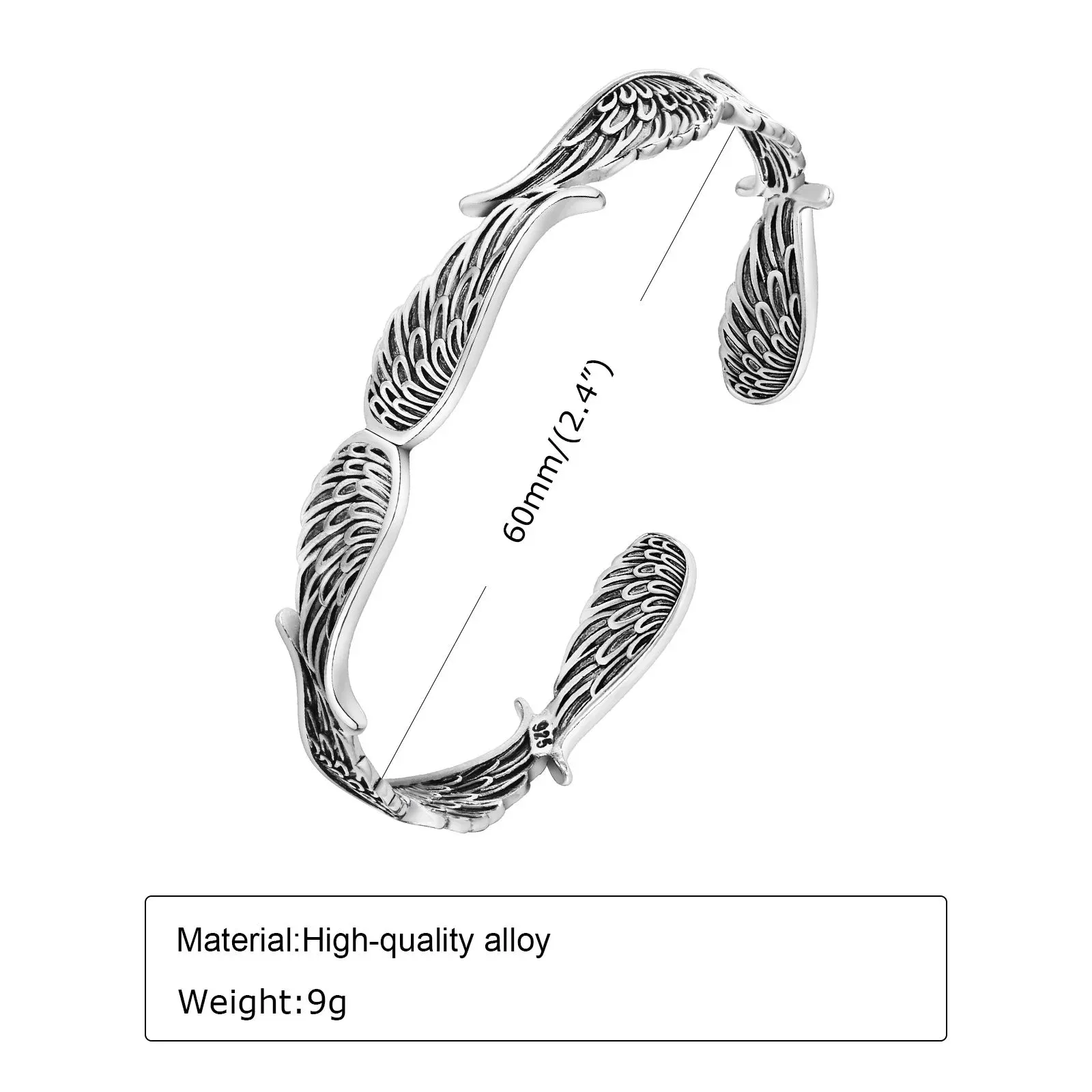 Men Vintage Angel Wings Cuff Bracelet, Rock Stylish Guardian Angel Wing Bangle Bracelets