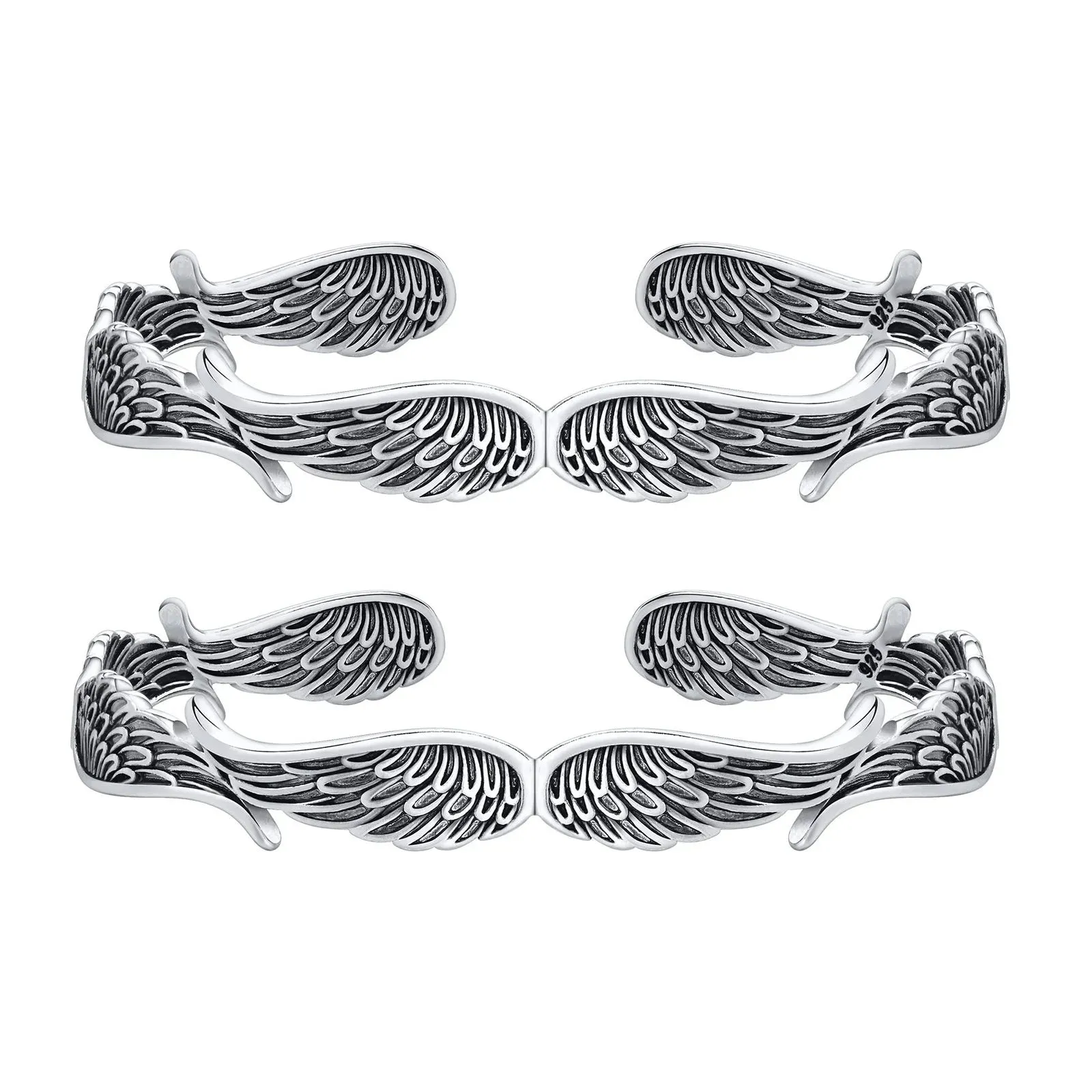 Men Vintage Angel Wings Cuff Bracelet, Rock Stylish Guardian Angel Wing Bangle Bracelets