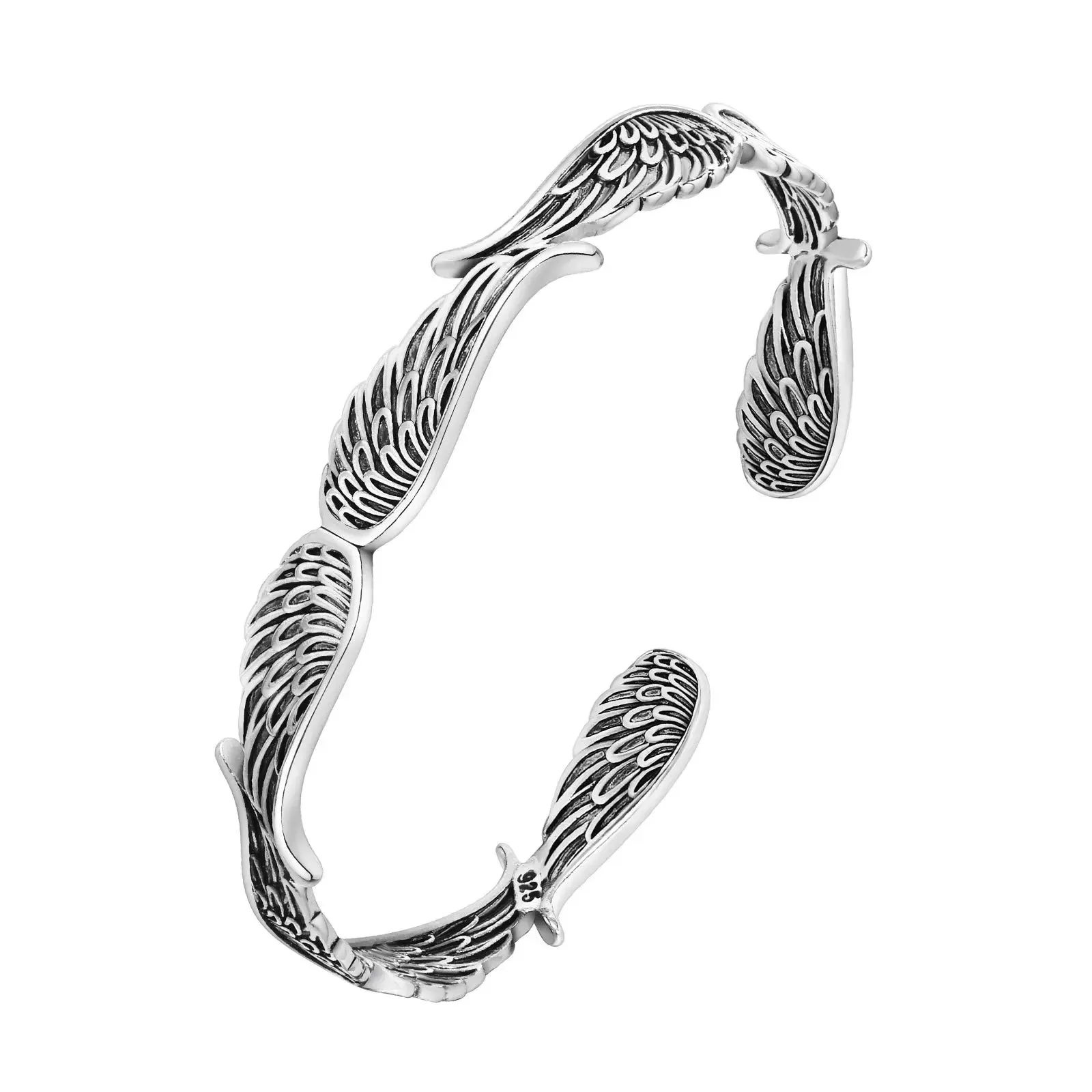 Men Vintage Angel Wings Cuff Bracelet, Rock Stylish Guardian Angel Wing Bangle Bracelets