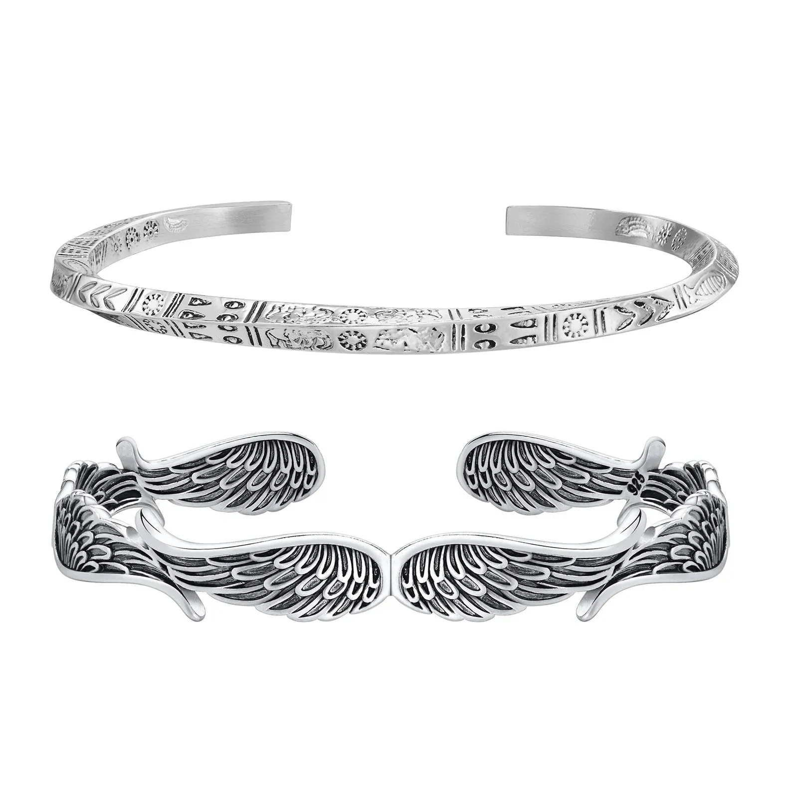 Men Vintage Angel Wings Cuff Bracelet, Rock Stylish Guardian Angel Wing Bangle Bracelets