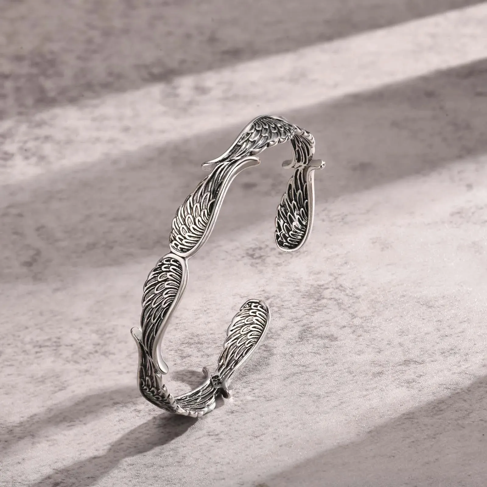 Men Vintage Angel Wings Cuff Bracelet, Rock Stylish Guardian Angel Wing Bangle Bracelets
