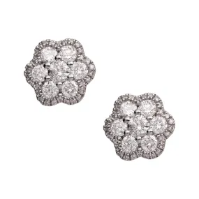 Men's Flower Cluster Diamond Stud Earrings 0.98ct 14K Rose Gold