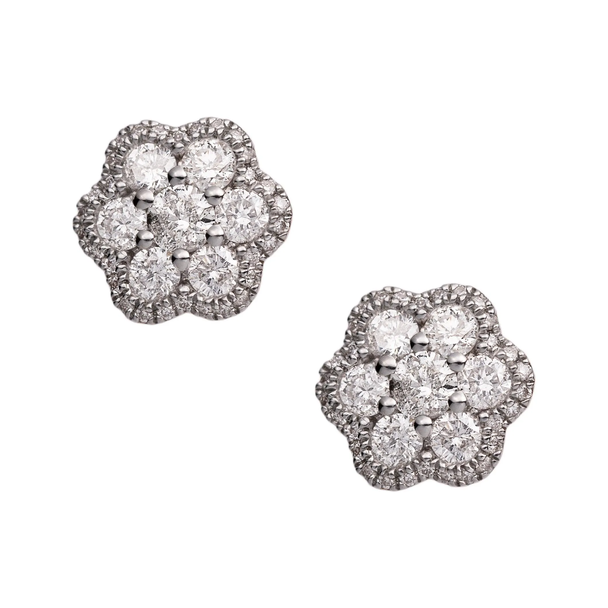 Men's Flower Cluster Diamond Stud Earrings 0.98ct 14K Rose Gold