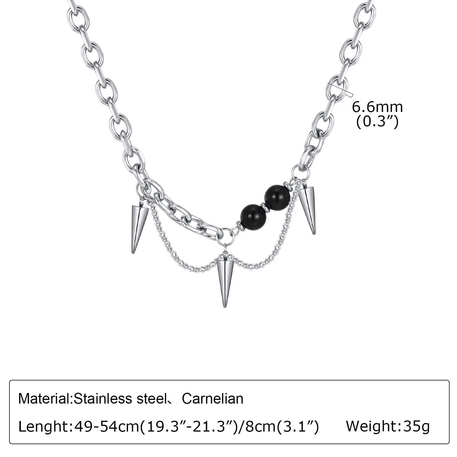Mens Gothic Cone Necklaces, Waterproof Stainless Steel Rolo Link Chain Choker Collar Gifts