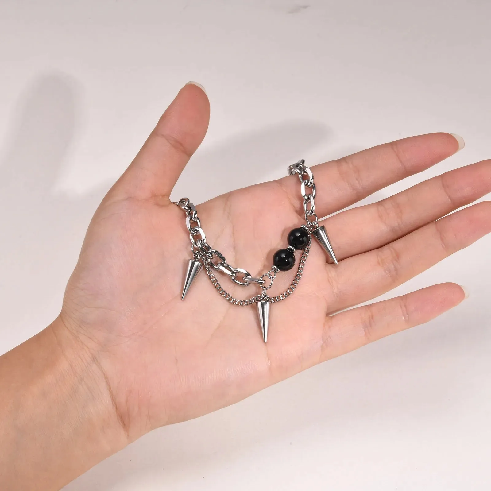 Mens Gothic Cone Necklaces, Waterproof Stainless Steel Rolo Link Chain Choker Collar Gifts