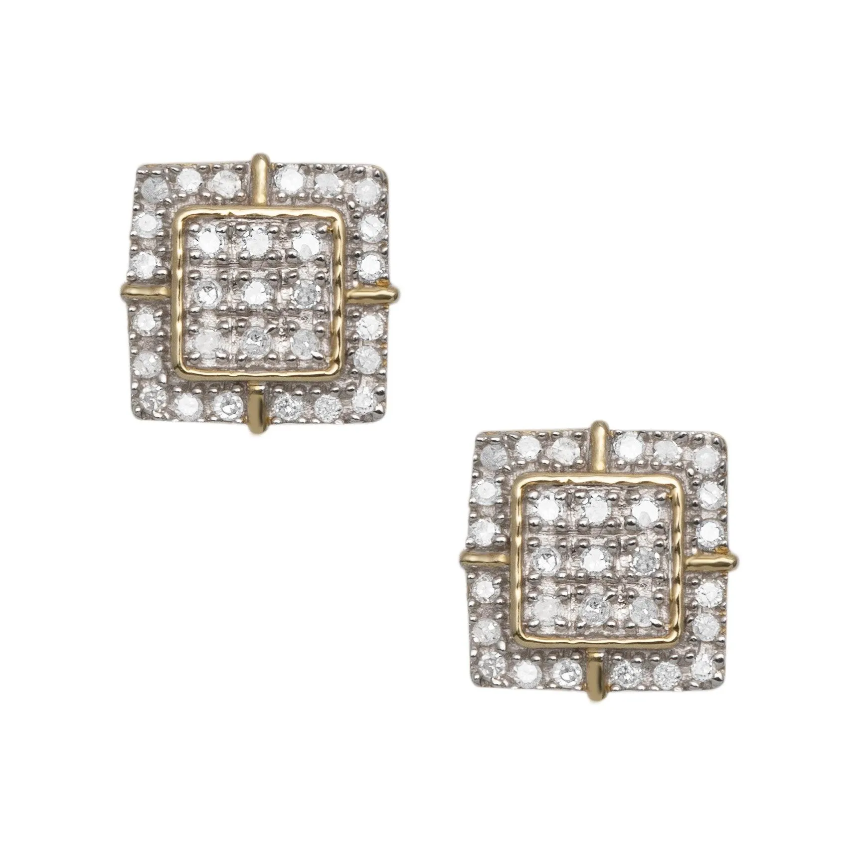 Men's Square Halo Micro-Pavé Diamond Stud Earrings 0.22ct 14K Yellow Gold
