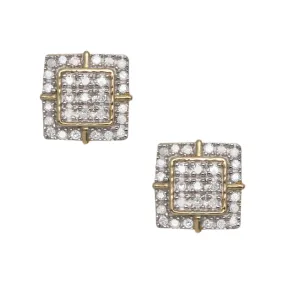 Men's Square Halo Micro-Pavé Diamond Stud Earrings 0.22ct 14K Yellow Gold