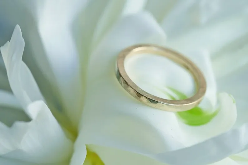 Minimalist Angular Hammered Wedding Ring Set