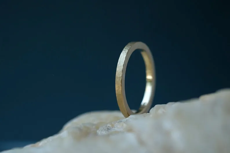 Minimalist Angular Hammered Wedding Ring Set