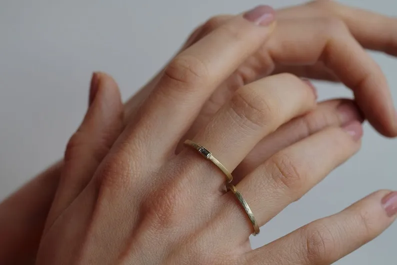 Minimalist Angular Hammered Wedding Ring Set