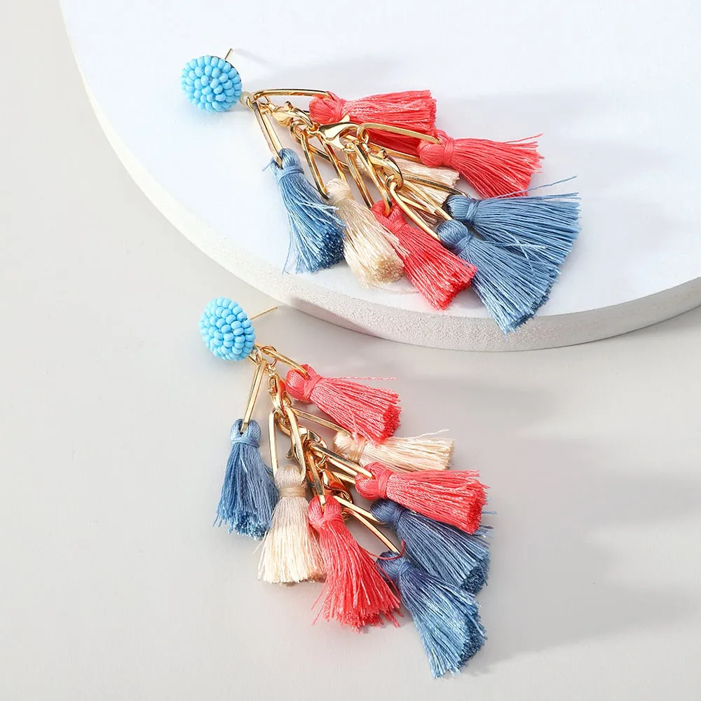 Modern Ethnic Style Tassel Geometric Hanging Dangle Earrings For Women