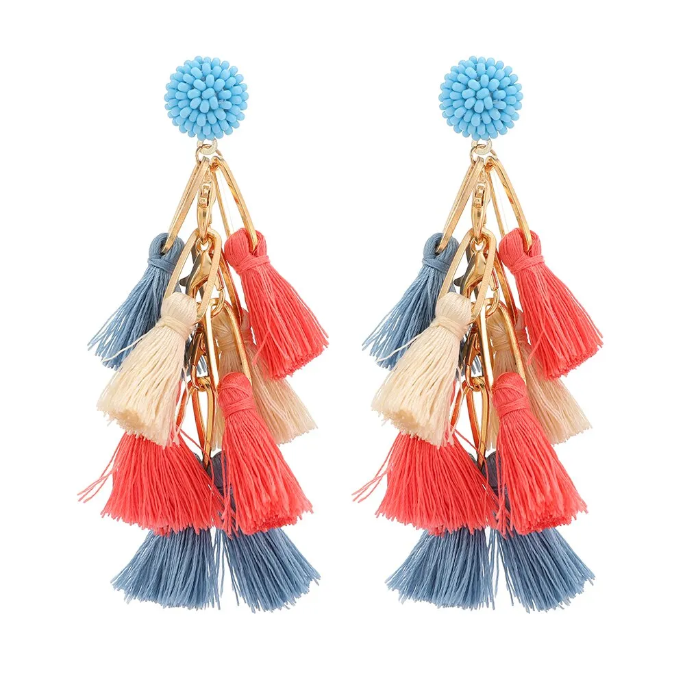Modern Ethnic Style Tassel Geometric Hanging Dangle Earrings For Women