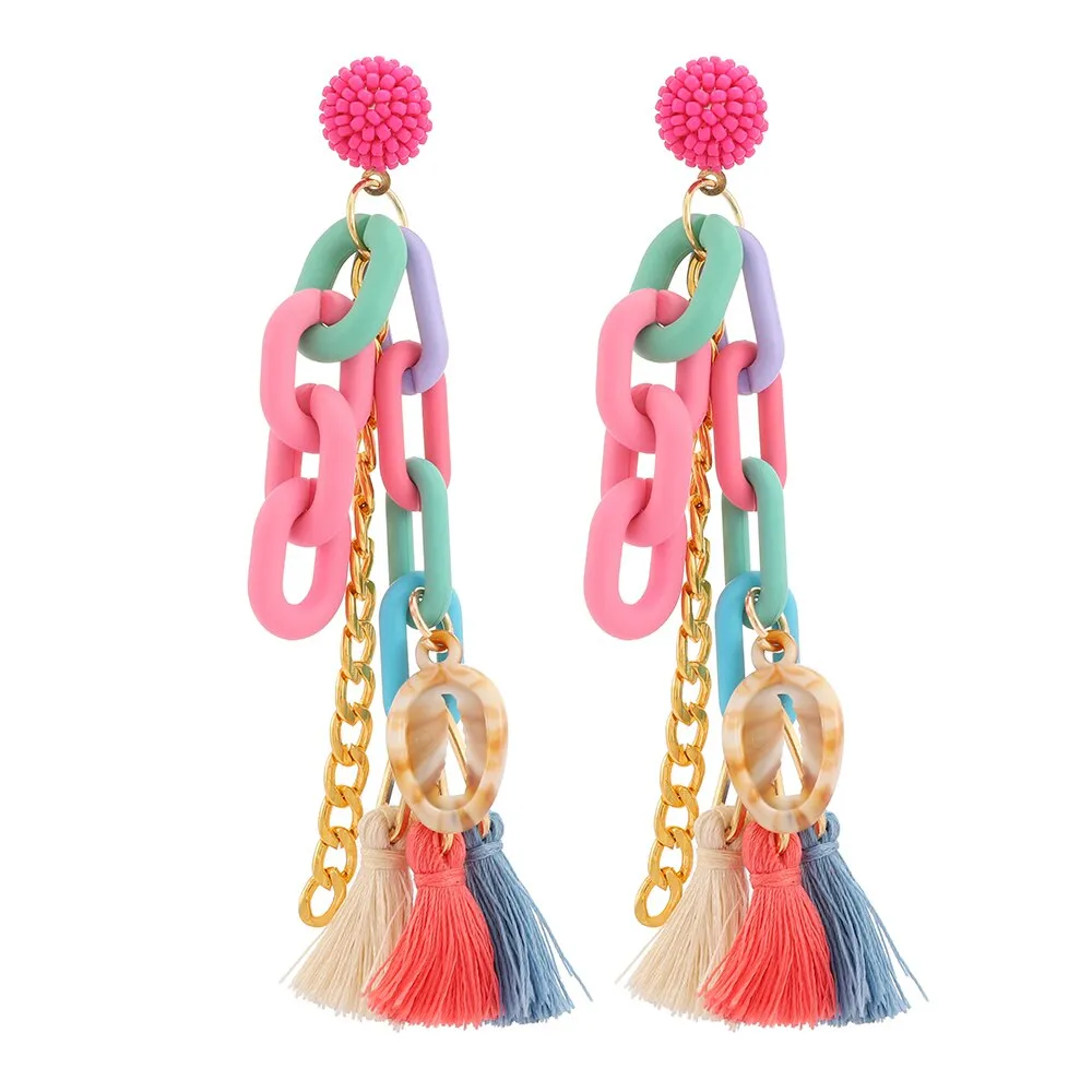 Modern Ethnic Style Tassel Geometric Hanging Dangle Earrings For Women