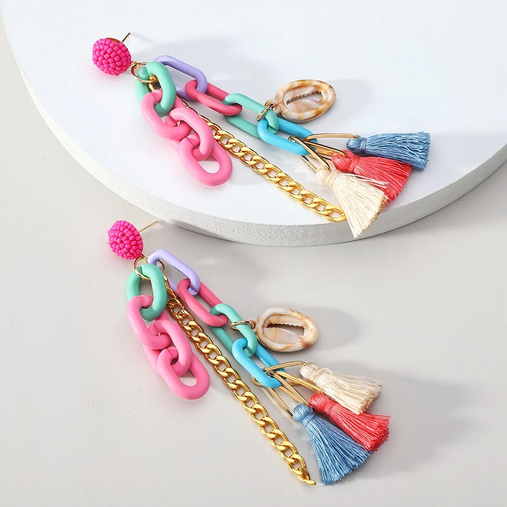 Modern Ethnic Style Tassel Geometric Hanging Dangle Earrings For Women