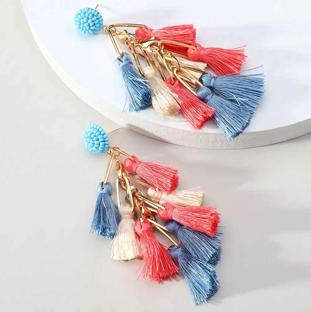 Modern Ethnic Style Tassel Geometric Hanging Dangle Earrings For Women