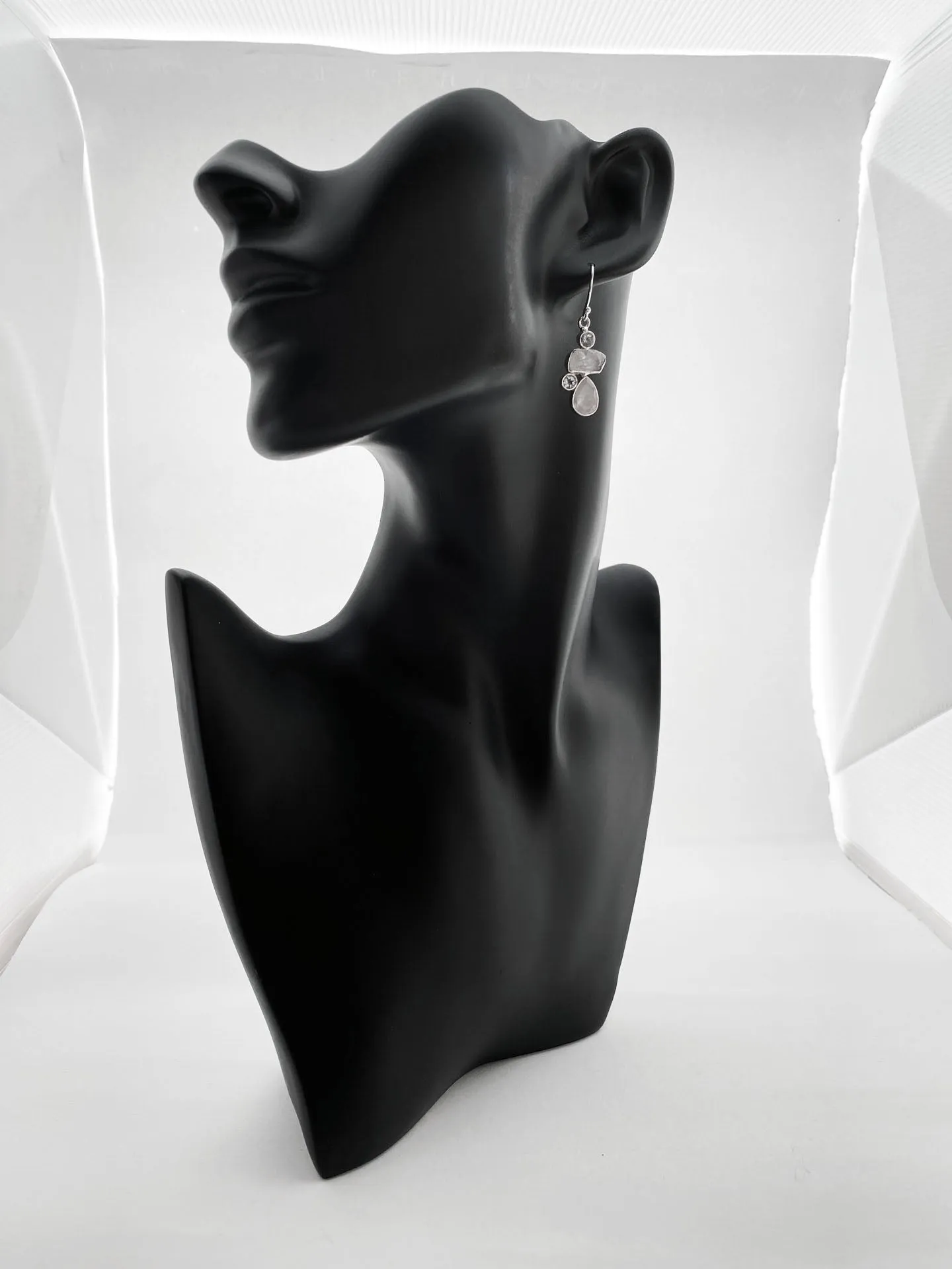 Moon Stone & Blu Topaz Drop Earrings