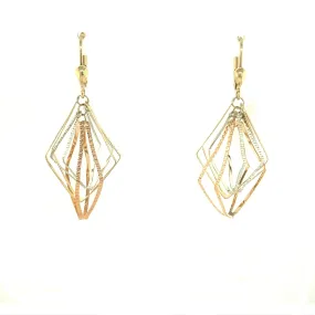 Multi-Shaped Dangle Earrings - 14kt Tri-Color Gold