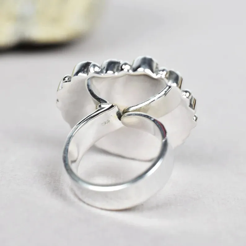 Native American Large Turquoise Cluster 925 Sterling Silver  Rings
