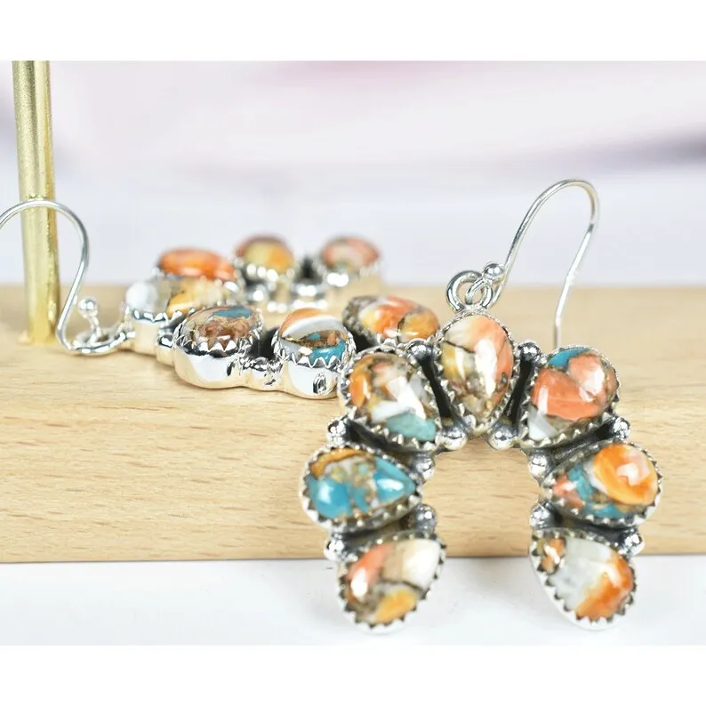 Native American Large Turquoise Cluster 925 Sterling Silver  Rings