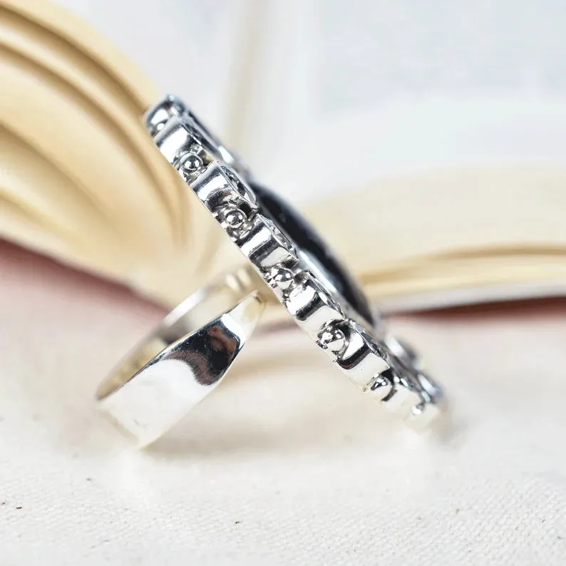 Native American Zebra Jasper And Cubic Zirconia Cluster Rings - 925 Sterling Silver Handmade Vintage Rings