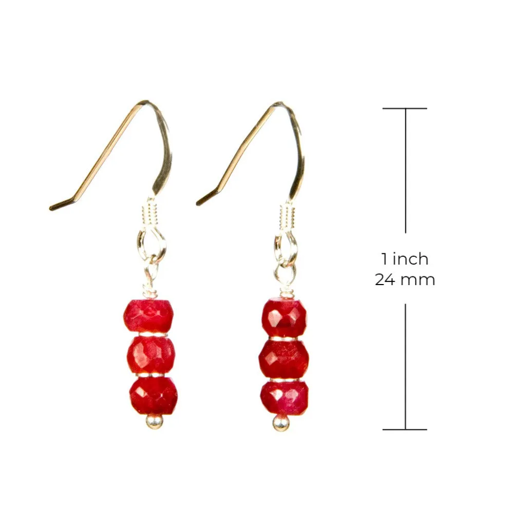 Natural Ruby Sterling Silver Gemstone Dangle Earrings