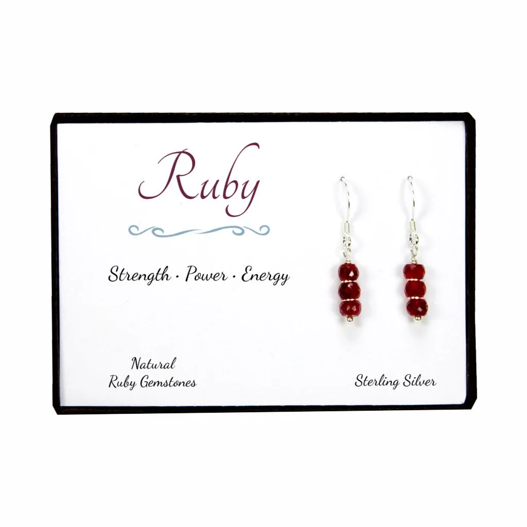 Natural Ruby Sterling Silver Gemstone Dangle Earrings