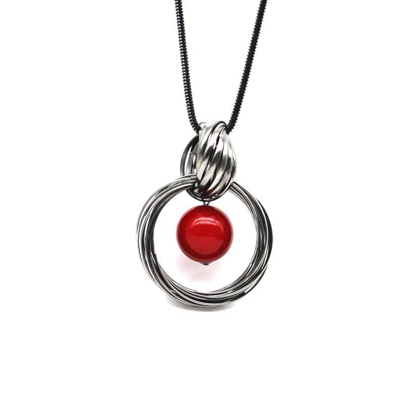 New circles simulated pearl ball pendant long necklace women black chain fashion jewelry