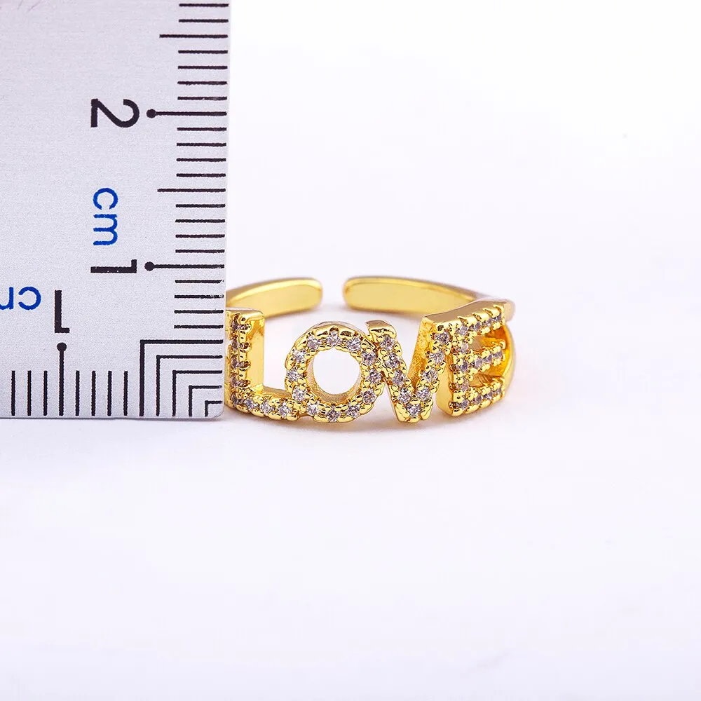 New Fashion Design Romantic Love Letters Zircon Ring For Women