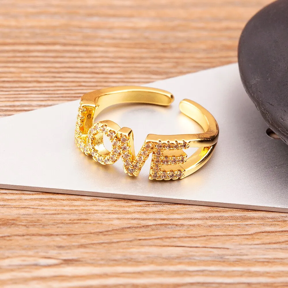 New Fashion Design Romantic Love Letters Zircon Ring For Women