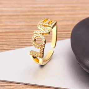 New Fashion Design Romantic Love Letters Zircon Ring For Women