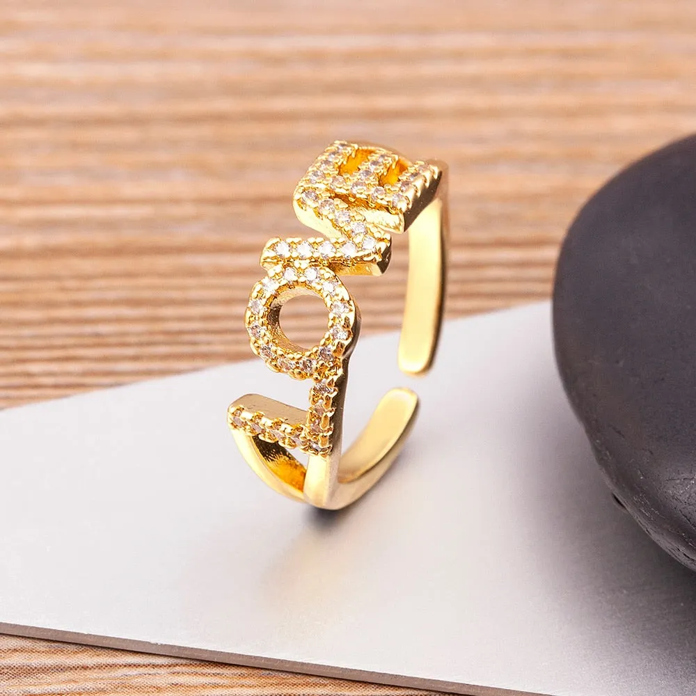 New Fashion Design Romantic Love Letters Zircon Ring For Women