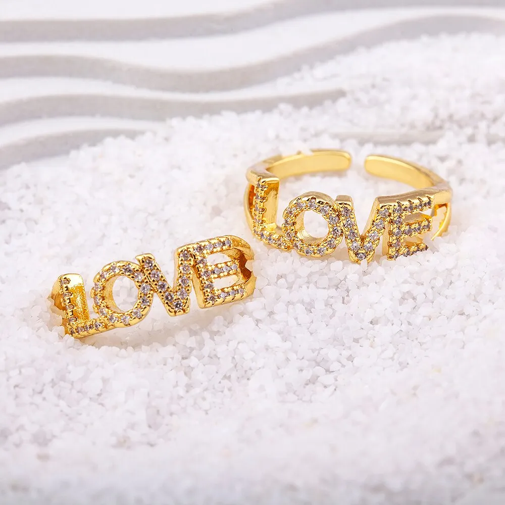 New Fashion Design Romantic Love Letters Zircon Ring For Women