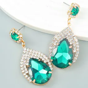 New Trend Metal Glass Rhinestone Geometric Dangle Earrings