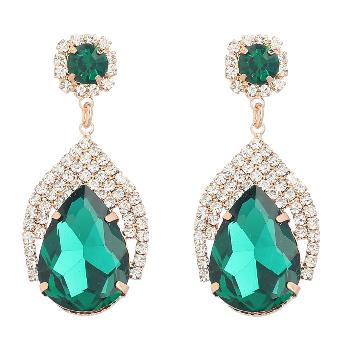 New Trend Metal Glass Rhinestone Geometric Dangle Earrings