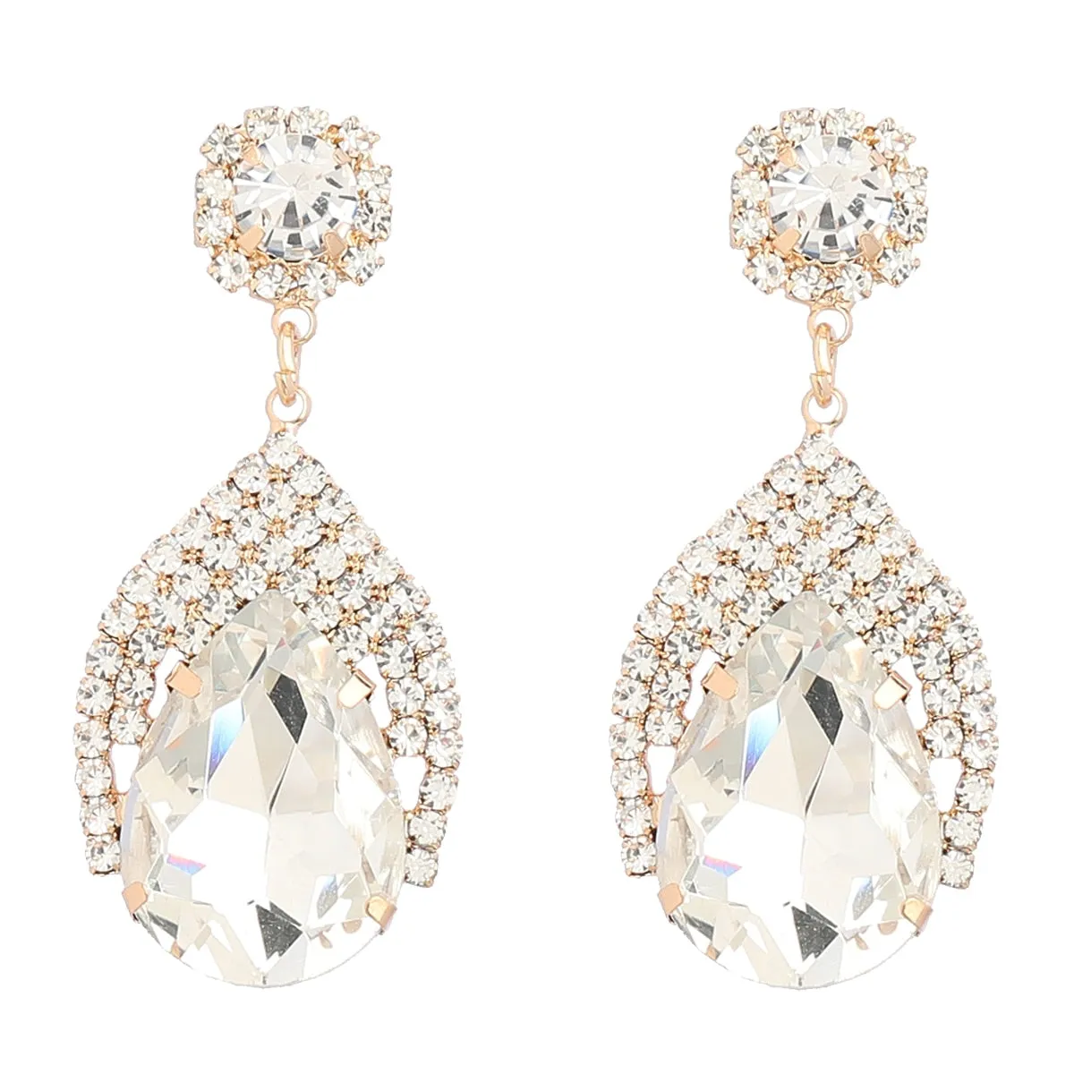 New Trend Metal Glass Rhinestone Geometric Dangle Earrings