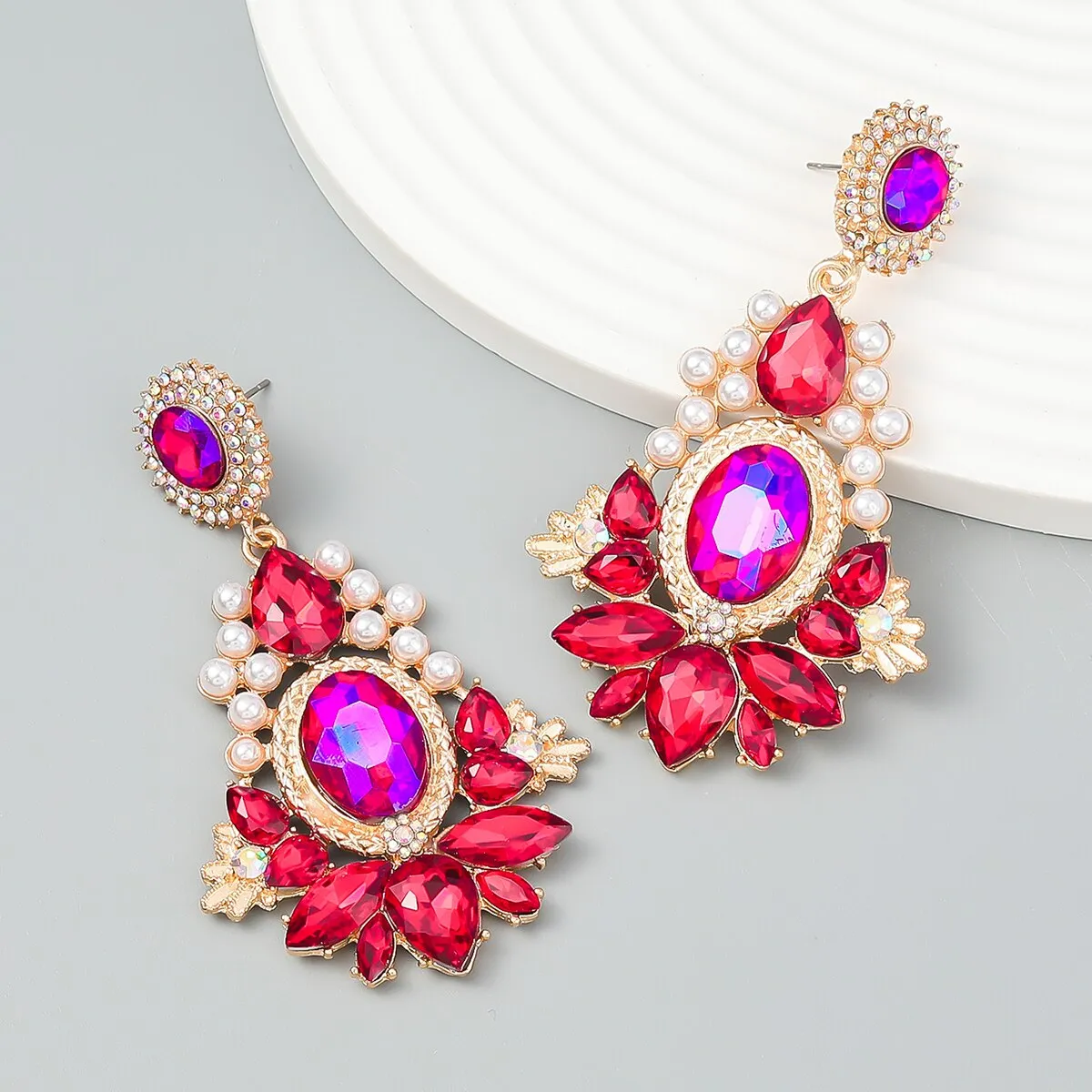 New Trend Metal Rhinestone Imitation Pearl Geometric Dangle Earrings