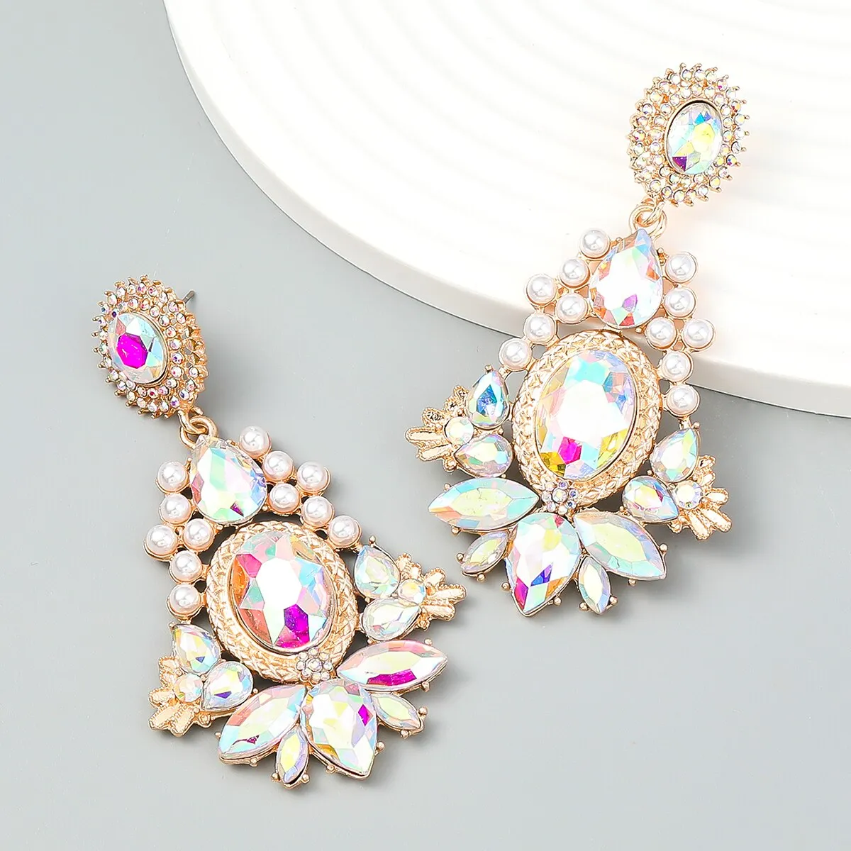 New Trend Metal Rhinestone Imitation Pearl Geometric Dangle Earrings