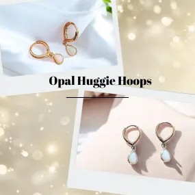 Opal Huggie Hoop earrings, 15mm Hoop Drop, Silver/Gold