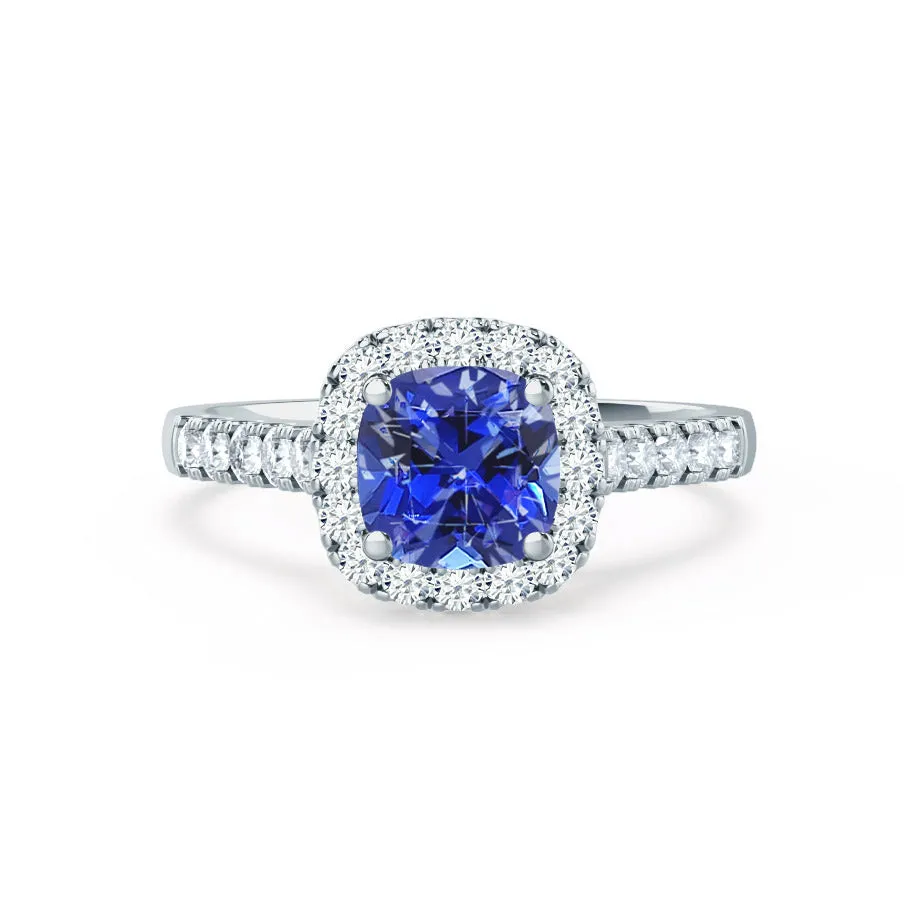 OPHELIA - Chatham® Lab Grown Blue Sapphire & Diamond Platinum Halo