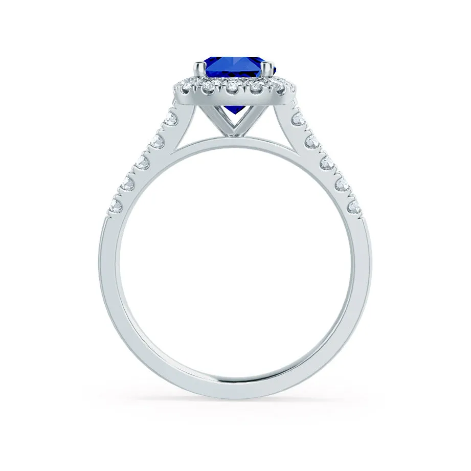 OPHELIA - Chatham® Lab Grown Blue Sapphire & Diamond Platinum Halo