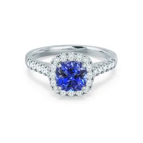 OPHELIA - Chatham® Lab Grown Blue Sapphire & Diamond Platinum Halo