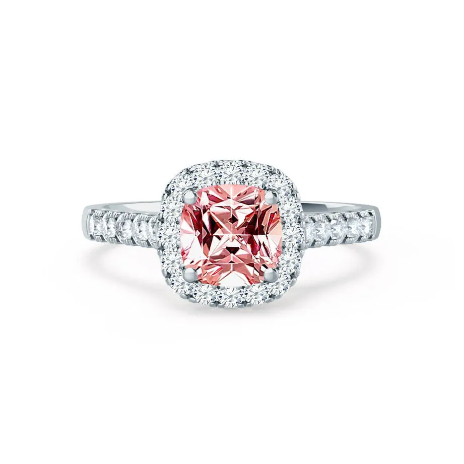 OPHELIA - Chatham® Lab Grown Champagne Sapphire & Diamond 18K White Gold Halo
