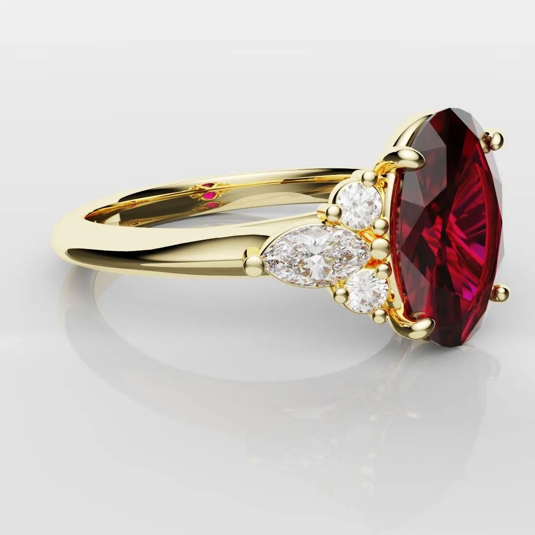 Oval Ruby Engagement Ring with Marquise Diamonds