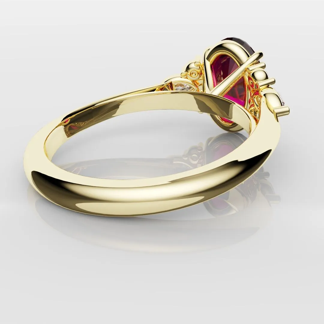 Oval Ruby Engagement Ring with Marquise Diamonds
