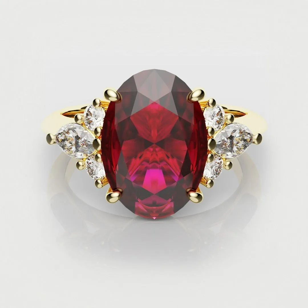 Oval Ruby Engagement Ring with Marquise Diamonds