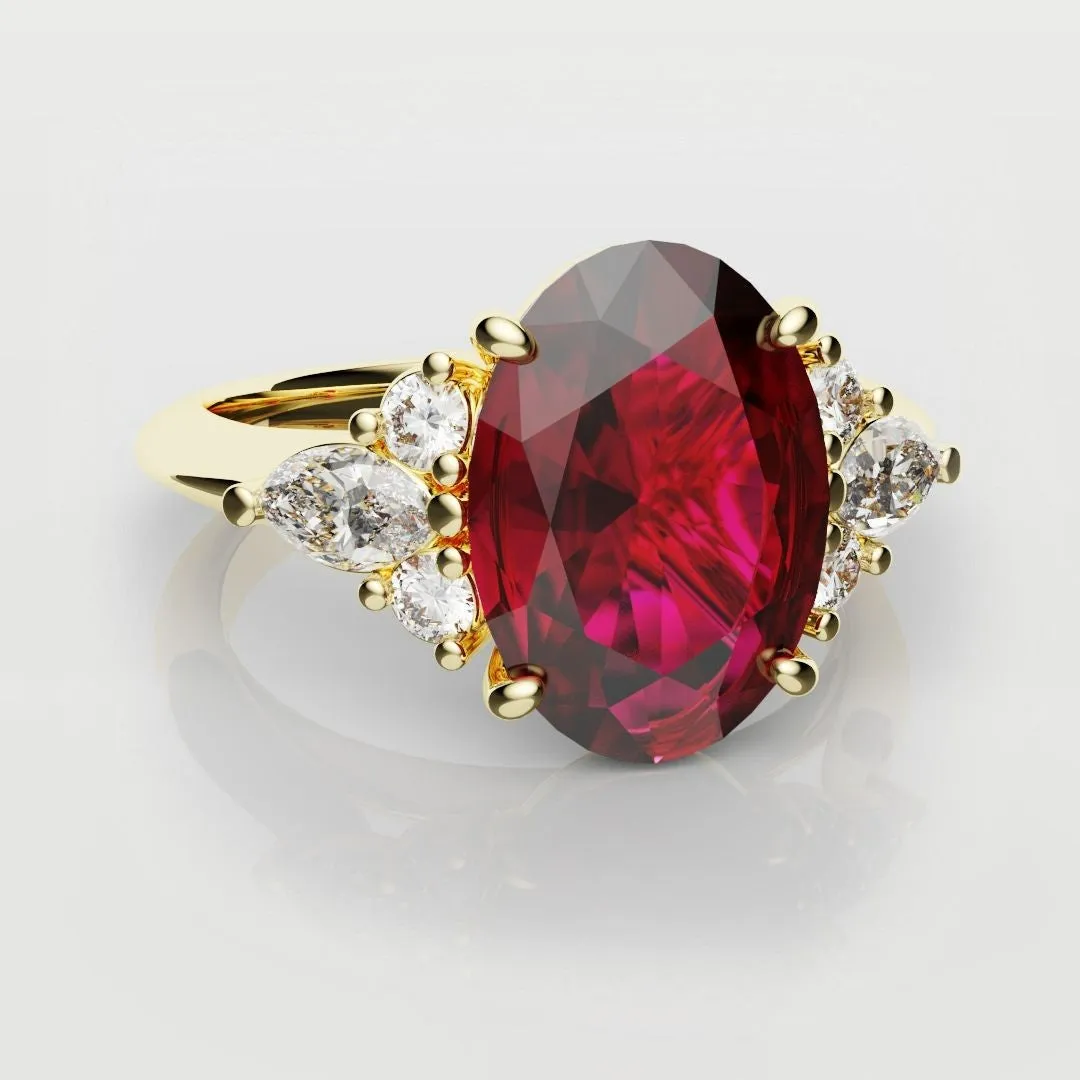 Oval Ruby Engagement Ring with Marquise Diamonds