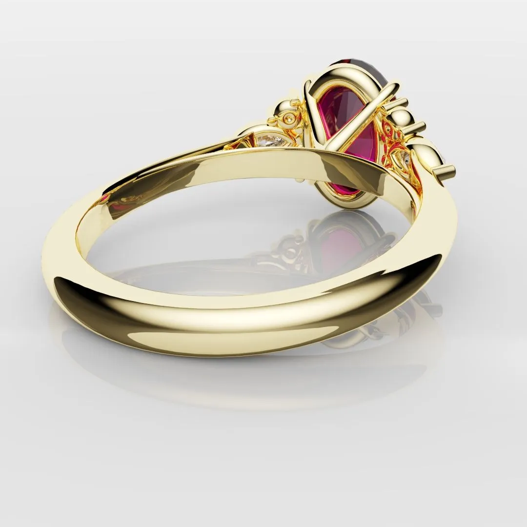 Oval Ruby Engagement Ring with Marquise Diamonds