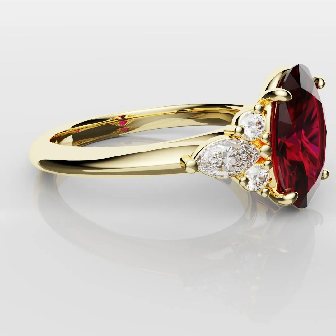 Oval Ruby Engagement Ring with Marquise Diamonds
