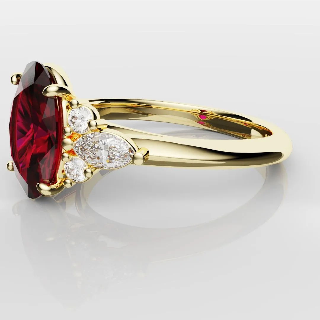 Oval Ruby Engagement Ring with Marquise Diamonds